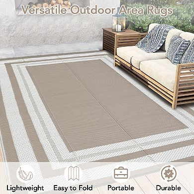 GlowSol Modern Geometric Outdoor Rugs Reversible UV Resistant Portable Bordered Plastic Straw Rug