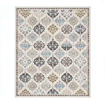 Boho Floral Checkerboard Washable,Non-Slip Oriental Accent Throw Carpet