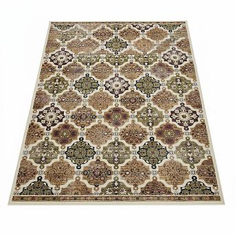 Boho Floral Checkerboard Washable,Non-Slip Oriental Accent Throw Carpet