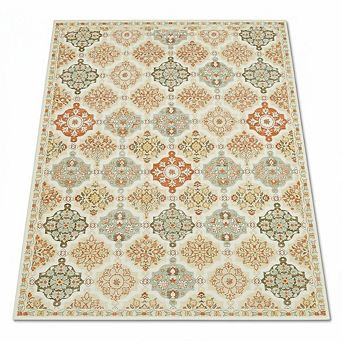 Boho Floral Checkerboard Washable,Non-Slip Oriental Accent Throw Carpet