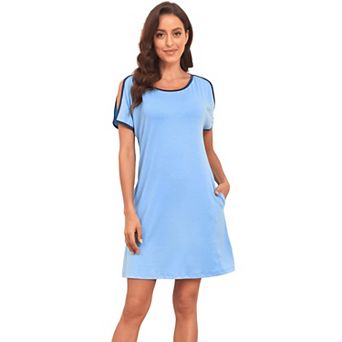 Women Casual Sleepwear Hollow Out Short Sleeve Shift Sleepdress