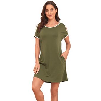 Women Casual Sleepwear Hollow Out Short Sleeve Shift Sleepdress