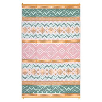 GlowSol Farmhouse Outdoor Rugs Reversible Geometric Waterproof Plastic Straw Rug for Patio Porch