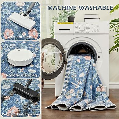 Washable Area Rugs,Soft Floral Carpet,Non Slip & Fade Resistant, Pet & Kids Friendly
