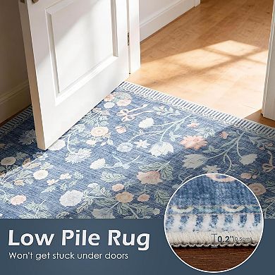 Washable Area Rugs,Soft Floral Carpet,Non Slip & Fade Resistant, Pet & Kids Friendly
