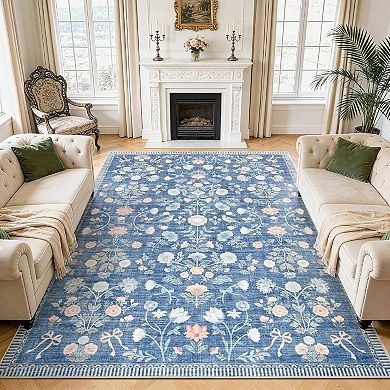 Washable Area Rugs,Soft Floral Carpet,Non Slip & Fade Resistant, Pet & Kids Friendly