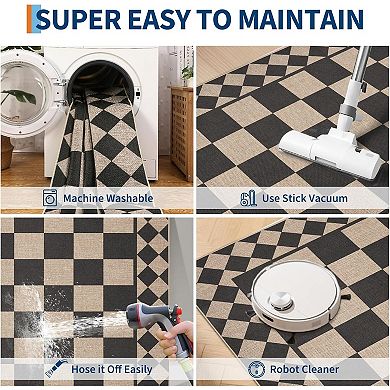 Checkerboard Rug，Modern Geometric Indoor Outdoor Rug Runner，Washable Decorative Rug