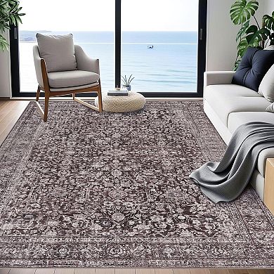 Large Area Rugs, Vintage Grey Floral Boho Washable Rug Carpet