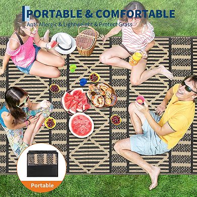 GlowSol Outdoor Rugs Geometric Reversible Waterproof UV Resistant Portable Plastic Straw Rug