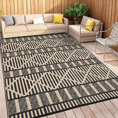 GlowSol Outdoor Rugs Geometric Reversible Waterproof UV Resistant Portable Plastic Straw Rug