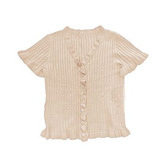 Women's Ribbed Knit Button Down V Neck Lightweight Cropped Cardigan Sweater