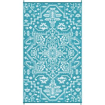 GlowSol Outdoor Rugs Floral Reversible Waterproof UV Resistant Plastic Straw Rug for Patio Porch