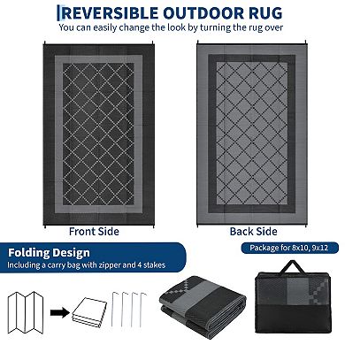 GlowSol Geometric Outdoor Rugs Waterproof UV Resistant Reversible Plastic Straw Rug for Patio