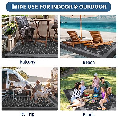 GlowSol Geometric Outdoor Rugs Waterproof UV Resistant Reversible Plastic Straw Rug for Patio