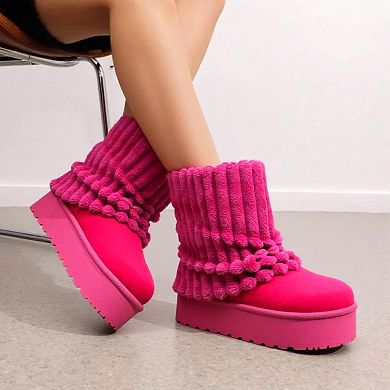 Cozy Plush Ribbed Platform Snow Boots for Ultimate Comfort & Style