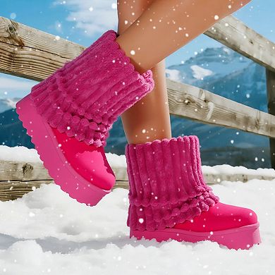 Cozy Plush Ribbed Platform Snow Boots for Ultimate Comfort & Style