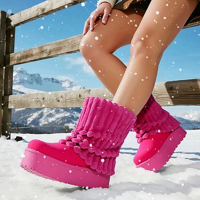 Cozy Plush Ribbed Platform Snow Boots for Ultimate Comfort & Style