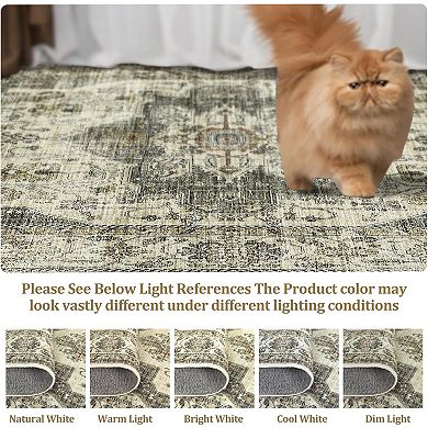 Washable Area Rugs,Non Slip,Oriental Medallion Area Rug Ultra-Thin Low Pile