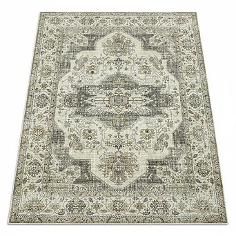 Washable Area Rugs,Non Slip,Oriental Medallion Area Rug Ultra-Thin Low Pile