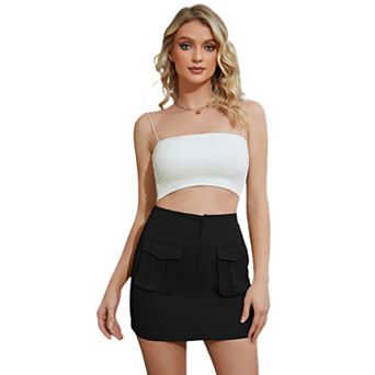 Women's Mini Cargo Bodycon Skirt with Flap Pockets