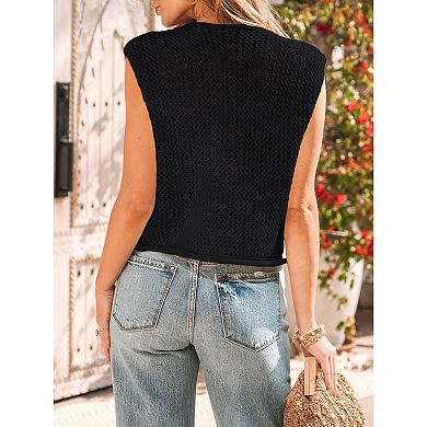 Women Sweater Vest Sleeveless Button Down Knitted Cardigan with Pockets