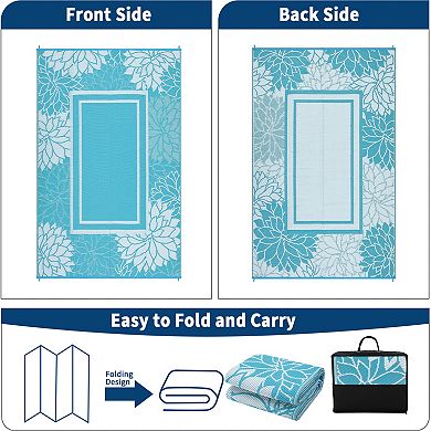 GlowSol Modern Bordered Outdoor Rugs Reversible Waterproof Plastic Straw Rug for Porch Garden