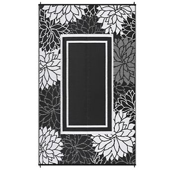 GlowSol Modern Bordered Outdoor Rugs Reversible Waterproof Plastic Straw Rug for Porch Garden