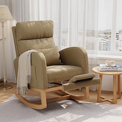 Modern Nursery Rocking Chair,High Back Glider with Pillow, Side Pockets for Bedroom & Nursing Room