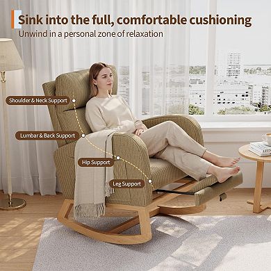 Modern Nursery Rocking Chair,High Back Glider with Pillow, Side Pockets for Bedroom & Nursing Room