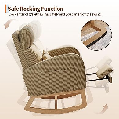 Modern Nursery Rocking Chair,High Back Glider with Pillow, Side Pockets for Bedroom & Nursing Room