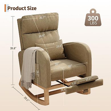 Modern Nursery Rocking Chair,High Back Glider with Pillow, Side Pockets for Bedroom & Nursing Room