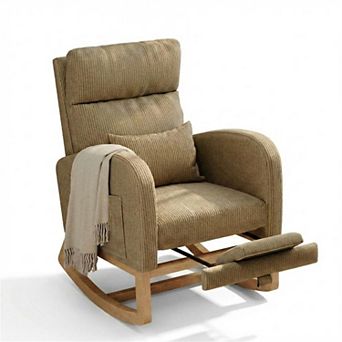 Modern Nursery Rocking Chair,High Back Glider with Pillow, Side Pockets for Bedroom & Nursing Room