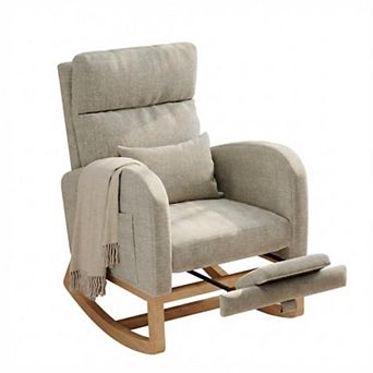 Modern Nursery Rocking Chair,High Back Glider with Pillow, Side Pockets for Bedroom & Nursing Room