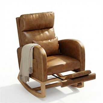 Modern Nursery Rocking Chair,High Back Glider with Pillow, Side Pockets for Bedroom & Nursing Room
