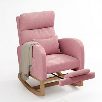 Modern Nursery Rocking Chair,High Back Glider with Pillow, Side Pockets for Bedroom & Nursing Room