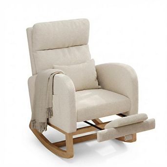 Modern Nursery Rocking Chair,High Back Glider with Pillow, Side Pockets for Bedroom & Nursing Room
