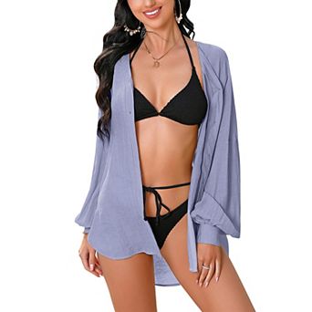 Swimsuit Coverup for Women Button Down Beach Long Sleeve Shirt Dress