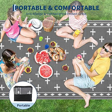 GlowSol Modern Outdoor Rugs Bordered Reversible Waterproof Portable Area Rugs for Patio Picnic