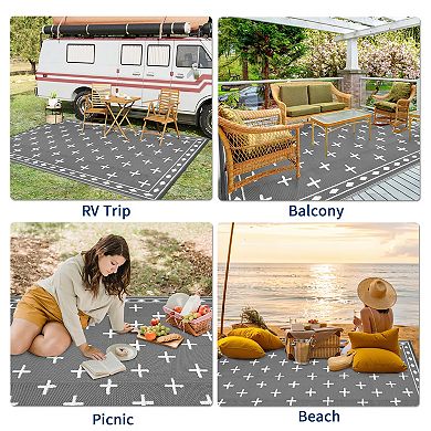 GlowSol Modern Outdoor Rugs Bordered Reversible Waterproof Portable Area Rugs for Patio Picnic