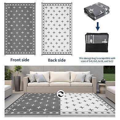 GlowSol Modern Outdoor Rugs Bordered Reversible Waterproof Portable Area Rugs for Patio Picnic