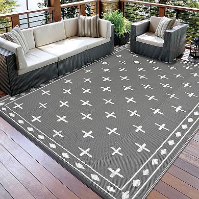 GlowSol Modern Outdoor Rugs Bordered Reversible Waterproof Portable Area Rugs for Patio Picnic