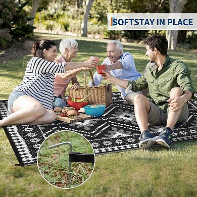 GlowSol Geometric Outdoor Rugs Waterproof UV Resistant Reversible Plastic Straw Rug for Patio