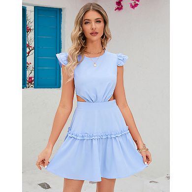 Women Casual Sundress Cutout Tie Back Sleeveless Dress