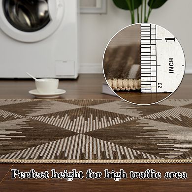 ANIXOL Checkered Jute Look Area Rug Washable Low Pile Non-Slip Carpet