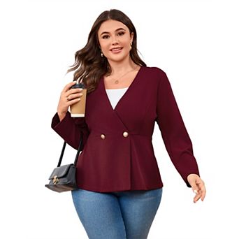 Plus Size Women Casual Business Two Button Jacket Blazer