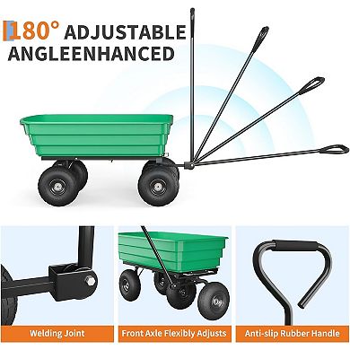 Hush Sun 600/1200 LBS Heavy Duty Garden Dump Cart, Yard Utility Wagon with 180° Adjustable Handle