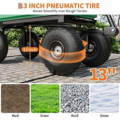 Hush Sun 600/1200 LBS Heavy Duty Garden Dump Cart, Yard Utility Wagon with 180° Adjustable Handle