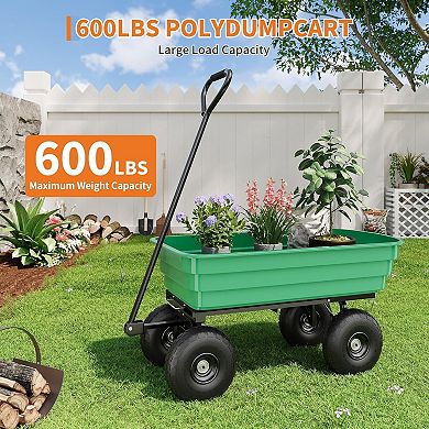 Hush Sun 600/1200 LBS Heavy Duty Garden Dump Cart, Yard Utility Wagon with 180° Adjustable Handle