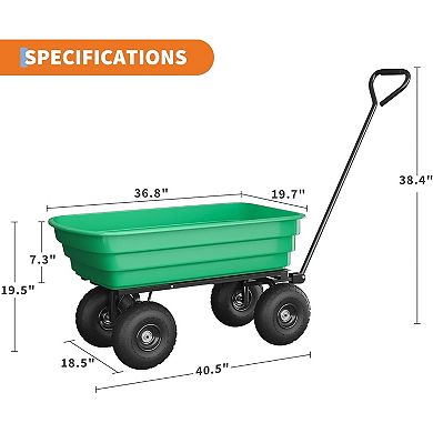 Hush Sun 600/1200 LBS Heavy Duty Garden Dump Cart, Yard Utility Wagon with 180° Adjustable Handle
