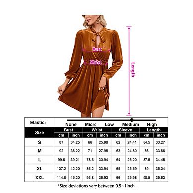 Women Long Sleeve Tie Collar Dress Wedding Guest Mini Dress